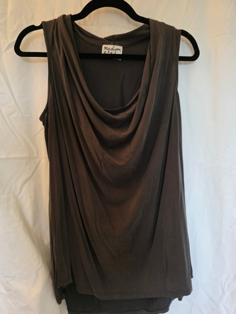 Madison & Berkeley Draped Cowl Neck Sleeveless Top Olive Gray Size L